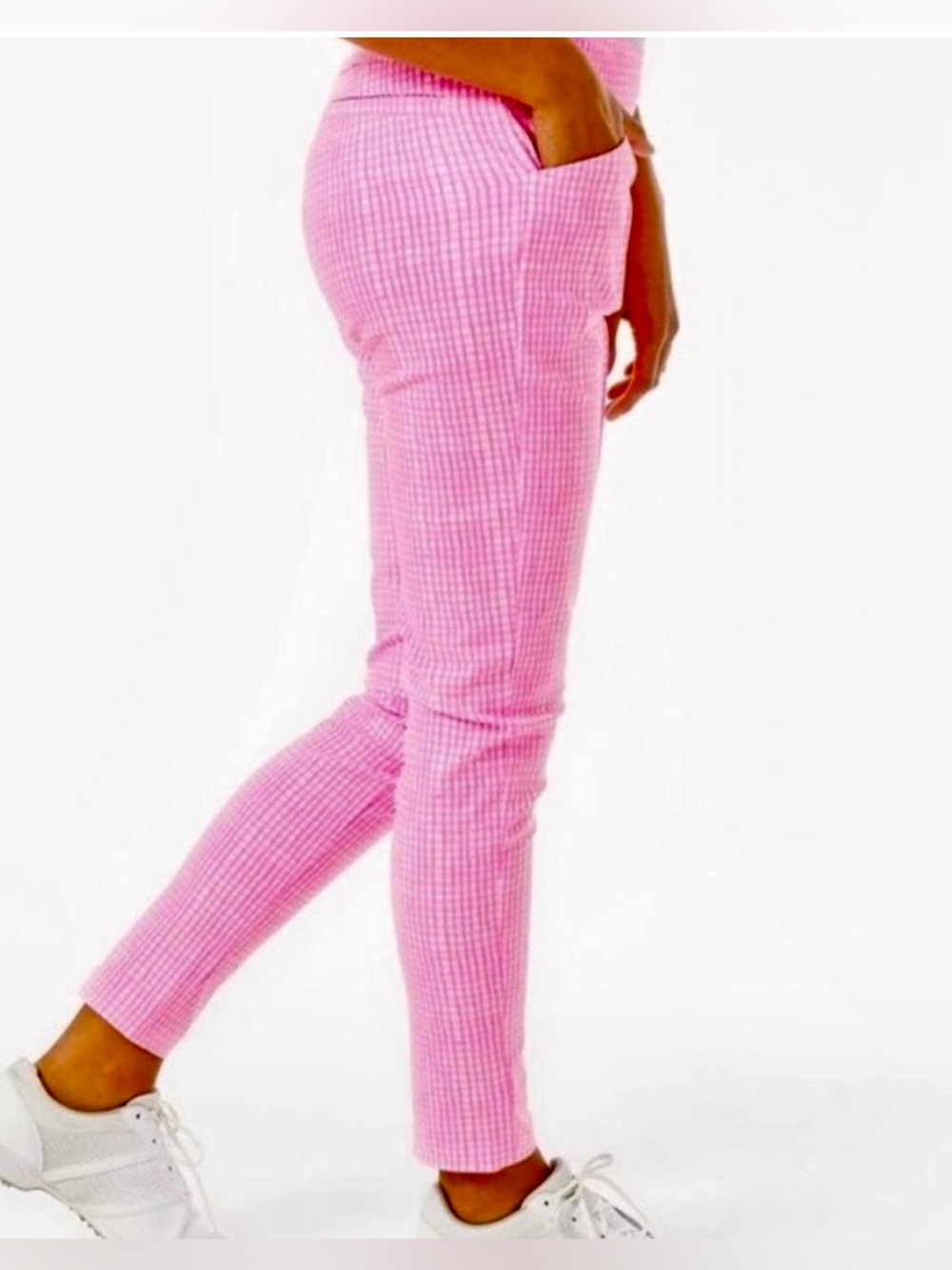 Lilly Pulitzer Luxletic Corso Pant UPF 50+, Gingham Pink / White, Women’s Size 4